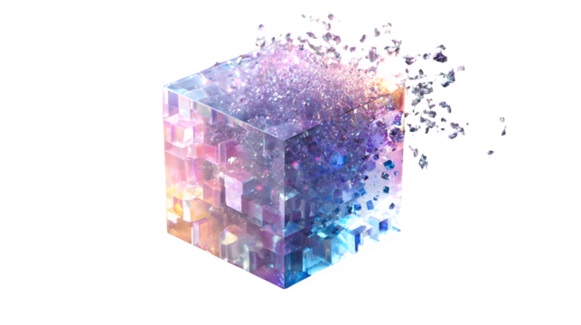 Fracturing Crystal Cube, isolated on transparent background