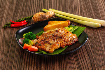 Gourmet asian Grilled crocodile steak