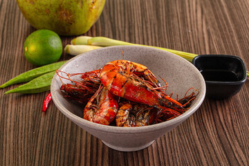 Roasted tiger prawns with garlic