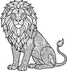 Fototapeta premium Ornate lion illustration adult coloring page