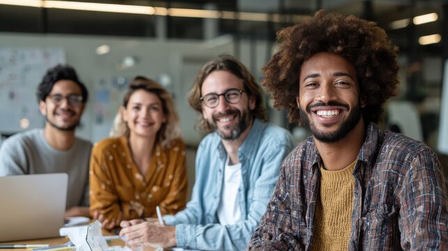 happy multiracial team discussing project in coworking modern conference room collaboration creativity community with copy space - Powered by Adobe