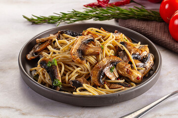 Italian pasta spaghetti with mushrooms