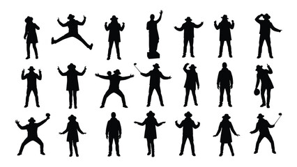 Diverse people silhouettes in various poses isolated on white background, Vector