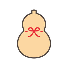 Gourd (Hyotan) Icon with Bow Ribbon, Vector Line Art in Pastel Color for Good Luck and Prosperity