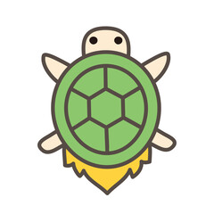 Minogame (Long-Tailed Turtle) Icon, Top View Vector Line Art in Pastel Green for Japanese Longevity Symbol