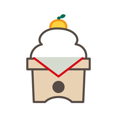Kagami Mochi Icon with Two-Tiered Rice Cakes and Mikan on Stand, Pastel Line Art Vector for New Year's Day
