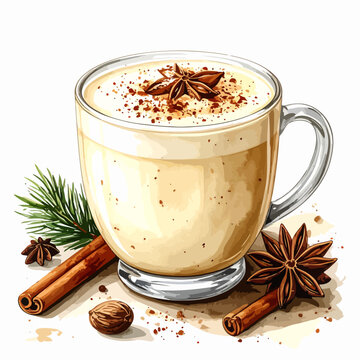 Festive Eggnog Drink with Cinnamon and Star Anise.