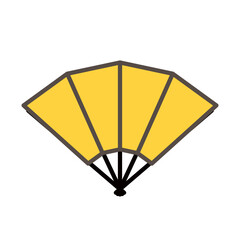 Plain Gold Hand Fan (Ogi) Icon with Outline, Elegant Vector Illustration for New Year's Decoration