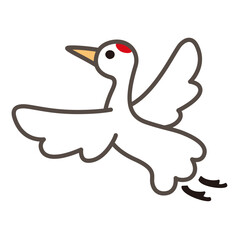 Flying Japanese Crane (Tsuru) Icon, Vector Line Art in Pastel Color for New Year's Card