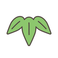 Clustered Bamboo Leaves Accent Icon, Vector Line Art in Pastel Color for Japanese New Year Decoration