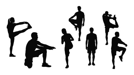 People stretching and exercising silhouettes isolated on white background, Vector