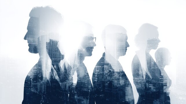 double exposure image of many business people teamg group silhouette office background - Powered by Adobe