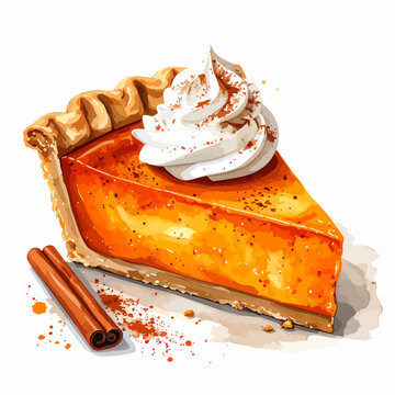 Delicious slice of pumpkin pie with whipped cream and cinnamon.