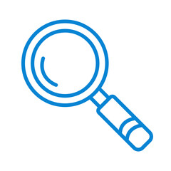 Blue neon magnifying glass icon isolated on transparent background