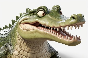 Obraz premium A close-up of a cartoon crocodile with a wide, toothy grin against a clean background