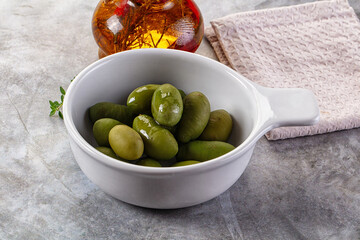Marinated green organic Greek olives