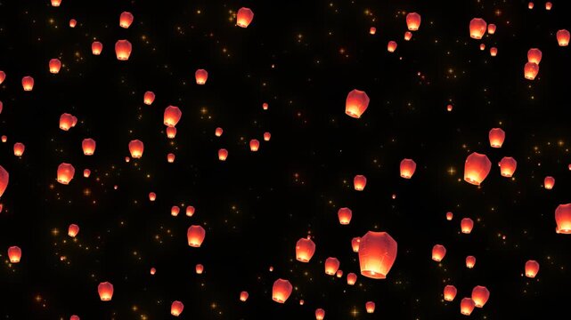 alpha Releasing Kongming lanterns under the starry sky(After Effects production)
