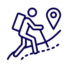 Hiker with backpack and location pin isolated on transparent background