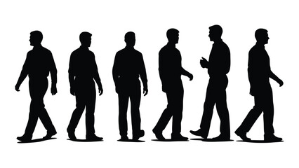 Walking men silhouettes isolated on white background, Vector