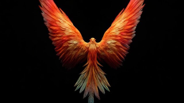 Fiery phoenix bird rising with glowing wings  