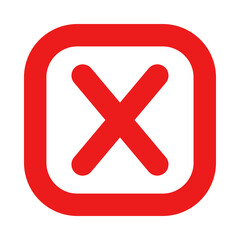 Red x mark inside a rounded square isolated on transparent background