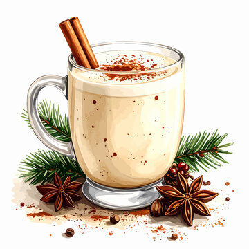 Delicious Eggnog Drink with Cinnamon Stick and Star Anise.
