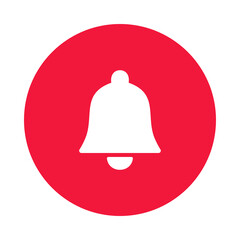 White bell icon on red circle isolated on transparent background