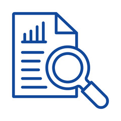 Magnifying glass over document with graph isolated on transparent background