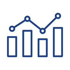 Blue line graph and bar chart icon isolated on transparent background