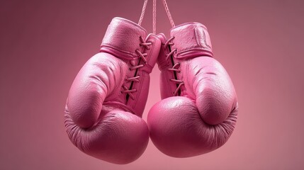 pair of pink boxing gloves hang suspended conveying strength and feminine empowerment focus