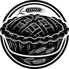 Rustic pie emblem with wheat stalks and woven crust