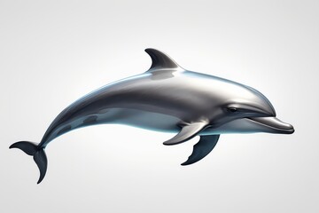 A photorealistic, detailed rendering of a sleek dolphin isolated on a bright, minimalist background