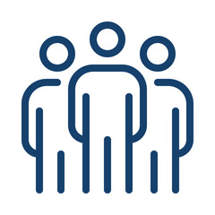 Blue outline of three people standing together isolated on transparent background