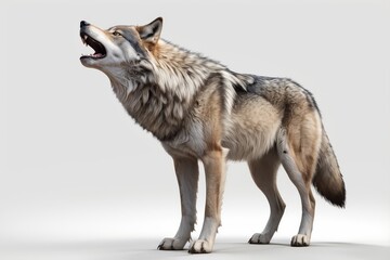Fototapeta premium A realistic depiction of a wolf howling, set against a plain white background