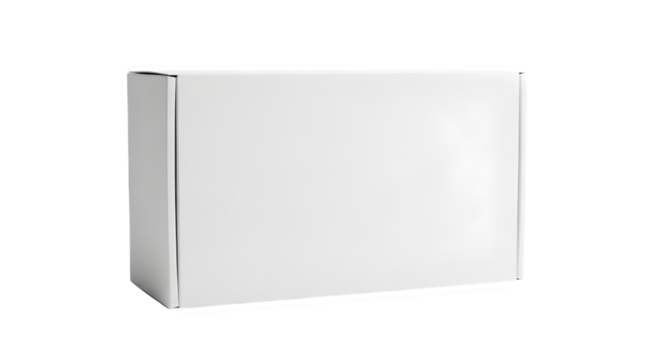 A plain white closed cardboard box standing upright isolated on a transparent background isolated on transparent background