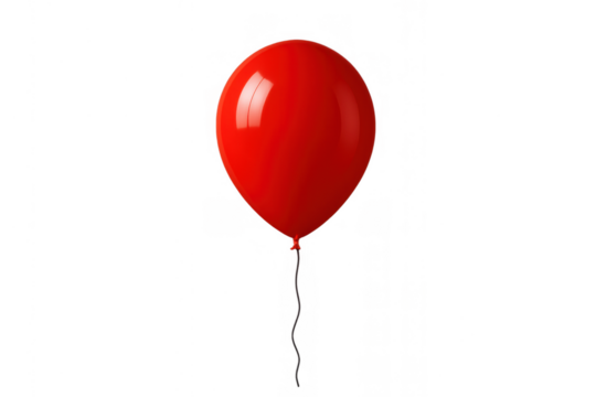 Red shiny balloon floating, symbolizing celebration, party, happiness, and festive decoration on transparent background
