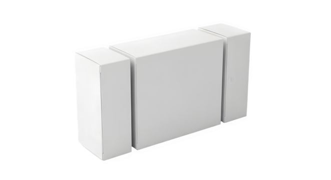 Minimalist white rectangular object with vertical grooves isolated on transparent background