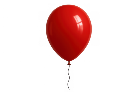 Red balloon inflated with helium, reflecting light, representing joy, love, and special events. Isolated for easy use