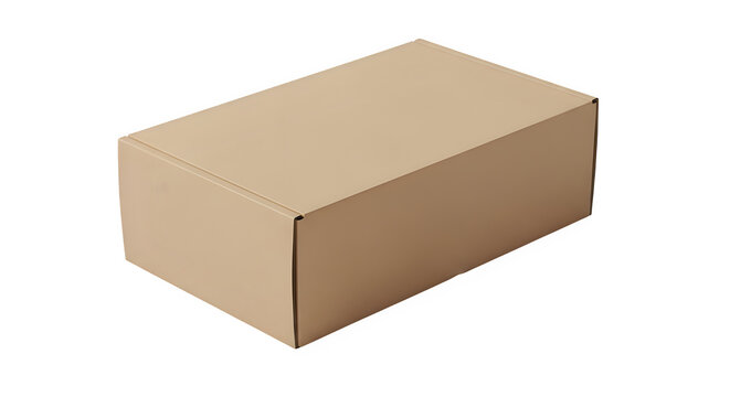 A single brown cardboard shipping box with a closed lid isolated on a transparent background isolated on transparent background