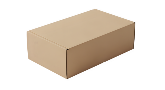 A single brown cardboard shipping box with a closed lid isolated on a transparent background isolated on transparent background