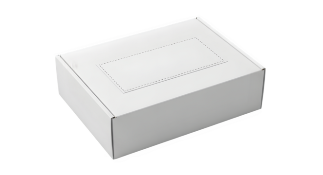 A simple white cardboard box with a lid closed and isolated on a transparent background isolated on transparent background
