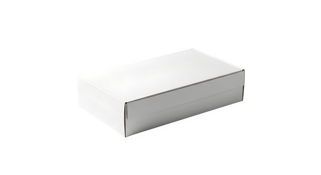 A simple white rectangular cardboard box with a lid isolated on a transparent background for packaging and shipping needs isolated on transparent background