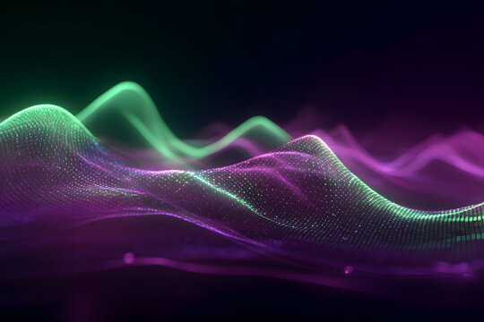 neon green pulse waves flowing across a glowing purple gradient creating a vibrant music inspired energy