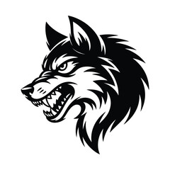 Obraz premium Illustration of a fierce wolf head isolated on, showcasing its sharp teeth and intense gaze, perfect for logos and designs