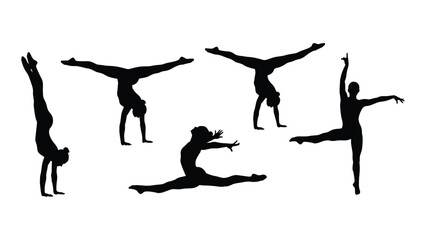 Gymnastics and dance silhouettes isolated on white background, Vector