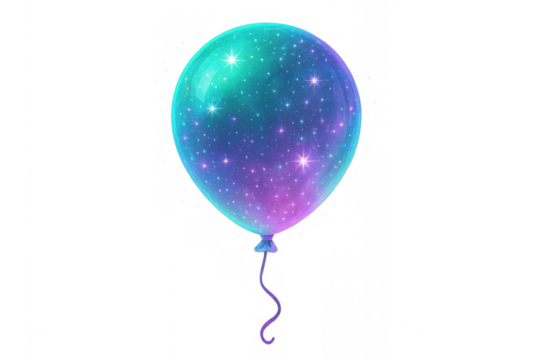 Galaxy space balloon with glittering stars and cosmic nebula, celebrating universal wonder, transparent background