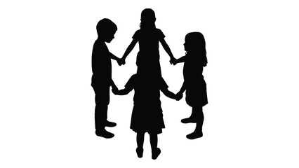 Children holding hands silhouette isolated on white background, Vector