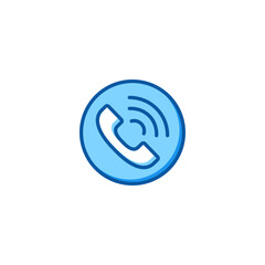 Vibrant blue circular icon featuring a telephone handset with radiating sound waves