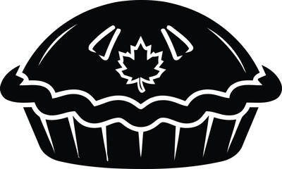 Black and white silhouette of a canadian maple leaf pie