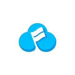 Blue Cloud with White Flag Icon for Digital Solutions.